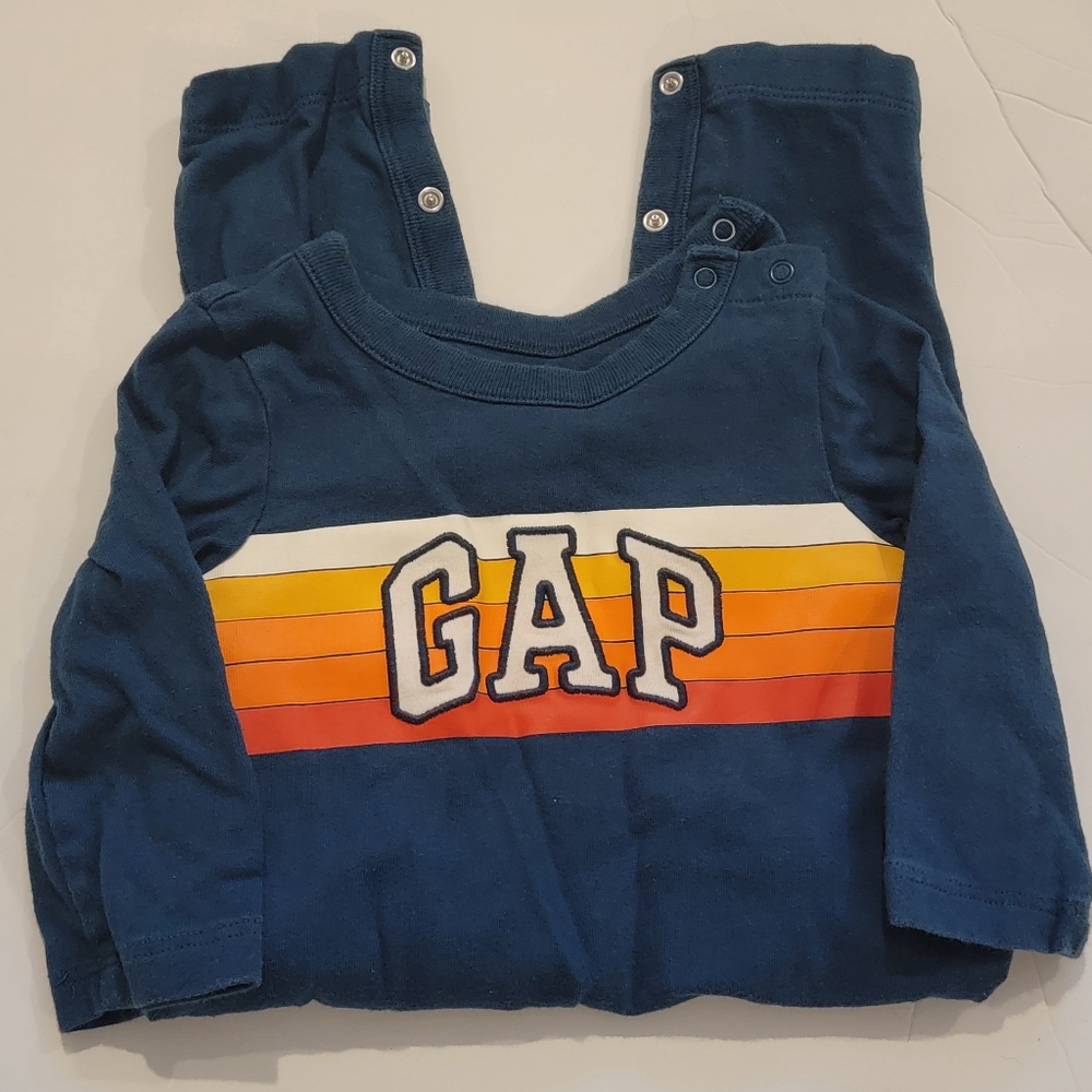 Gap Boys Unisex baby size 6 12 Months 6 - 12 months blue retro stripe Romper sui